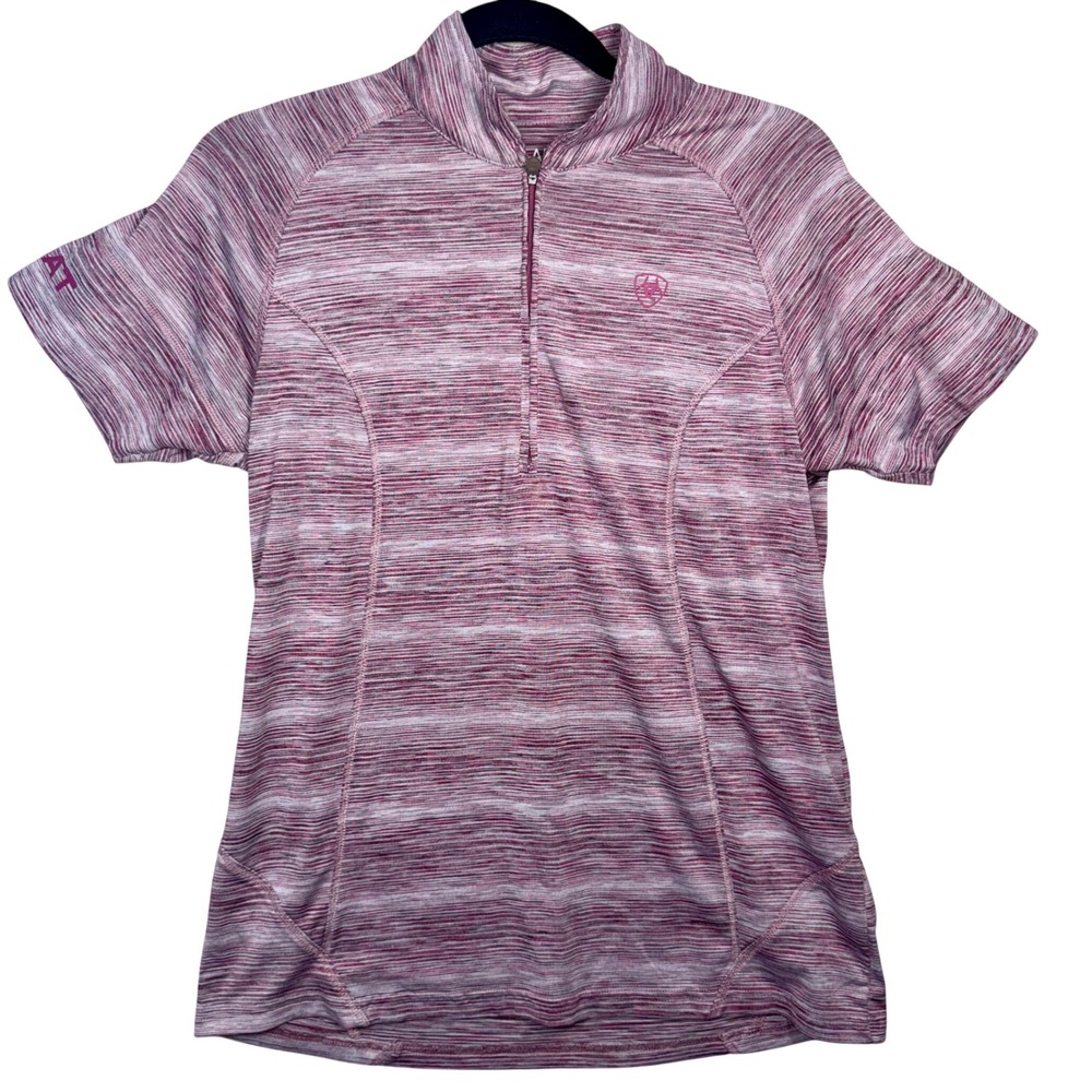 Ariat Heat Series Womens Athletic Quarter Zip Short Sleeve Top Pink Space Dye L